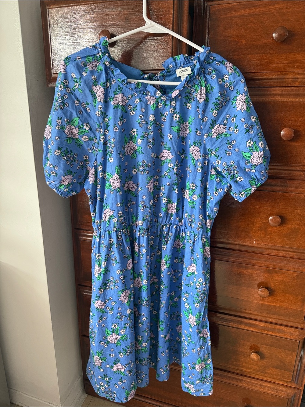J. Crew Blue Floral Puff-Sleeve Dress